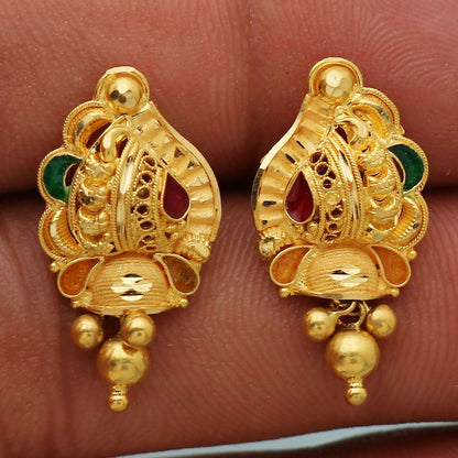 22 karat print solid gold 2.2 cm stud earring for female sweetest day gift jewelry