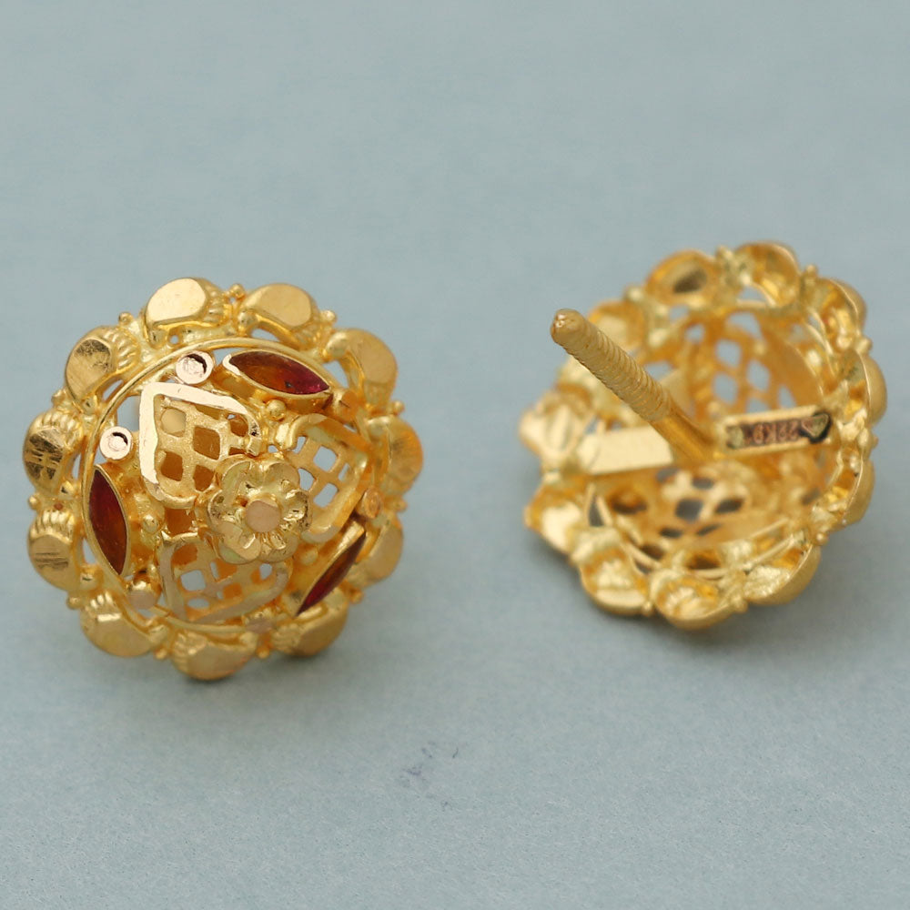 22cts seal sparkle gold 1.3 cm stud earring for grand daughter congratulations gift jewelry