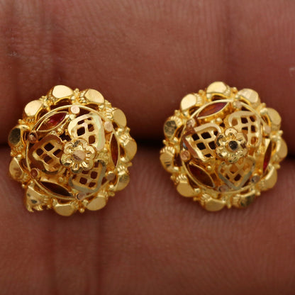 22cts seal sparkle gold 1.3 cm stud earring for grand daughter congratulations gift jewelry