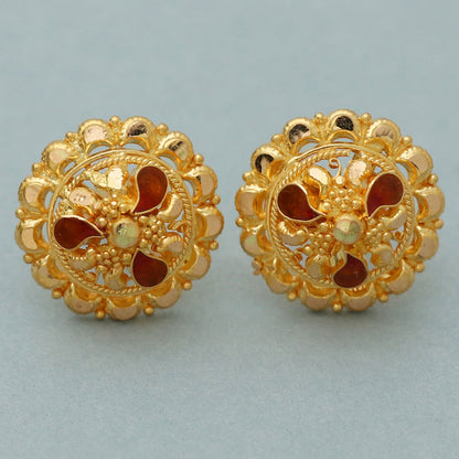 22k hallmark shiny gold 1.3 cm stud earring for step daughter eid al-fitr gift jewelry