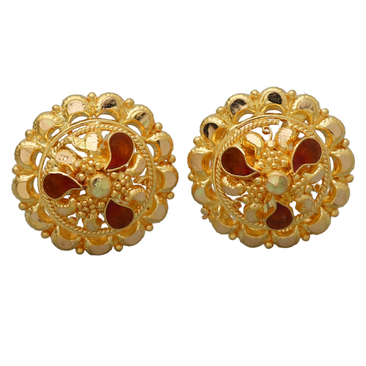 22k hallmark shiny gold 1.3 cm stud earring for step daughter eid al-fitr gift jewelry