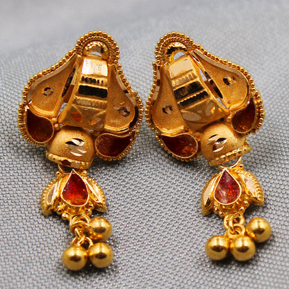 22cts stamp pure gold 2.6 cm stud earring for 4 great grandchild st. patrick day gift jewelry