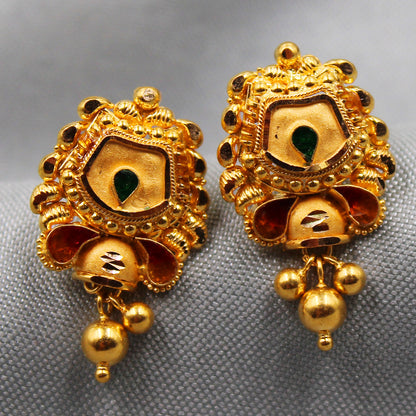 bis 916 stamp actual gold 2.2 cm stud earring for girls new year eve gift jewelry