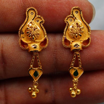 22cts print yellow gold 3.6cm stud earring for mother new year gift jewelry