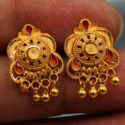 22k seal eye-catching gold 2cm stud earring for business women first communion gift jewelry