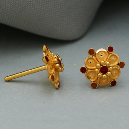 22 karat print veritable gold 1cm stud earring for step mother goodbye gift jewelry