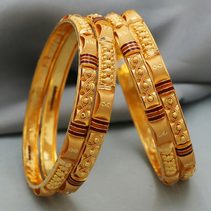 Brazalete de oro amarillo con estampado bis 916 de 6,1 cm para niñas, regalo del Día de la Independencia, joyería 