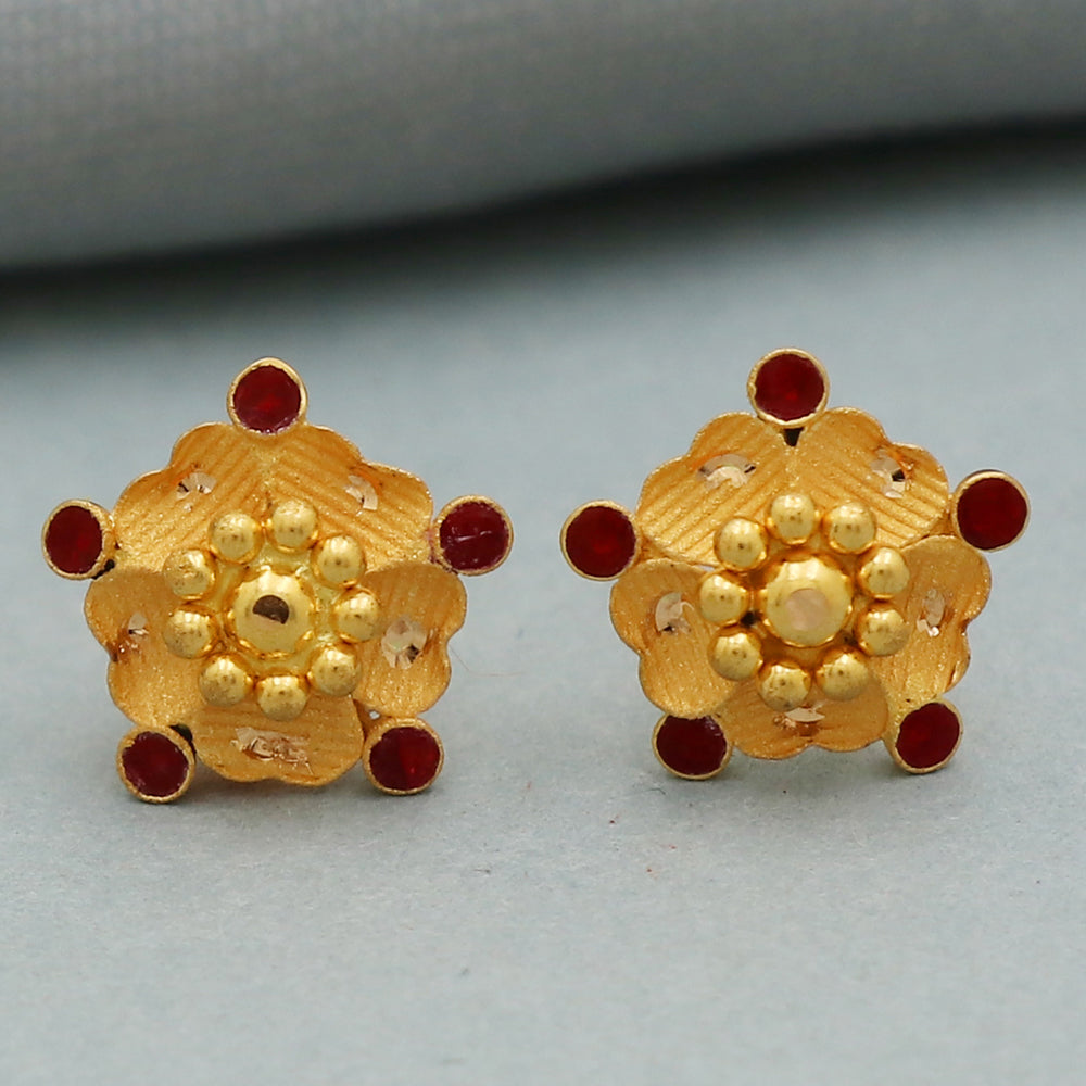 22k hallmark shiny gold 0.9 cm stud earring for grand mother april fool gift jewelry