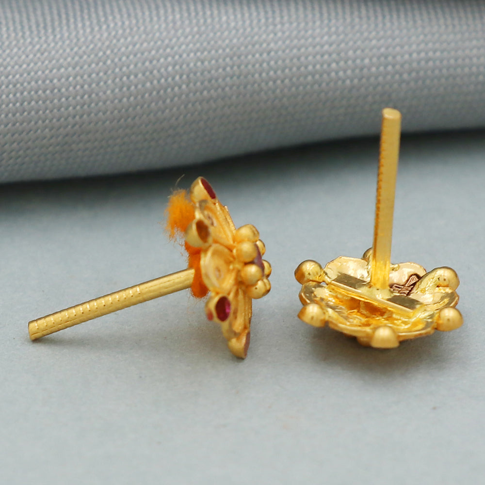 22cts print unique gold 0.9 cm stud earring for half mother labor day gift jewelry