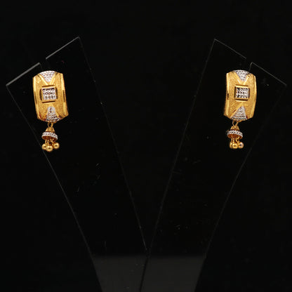 Pendientes de oro amarillo de 22 quilates con sello distintivo de 2,4 cm, regalo para abuela, joyería con piedra