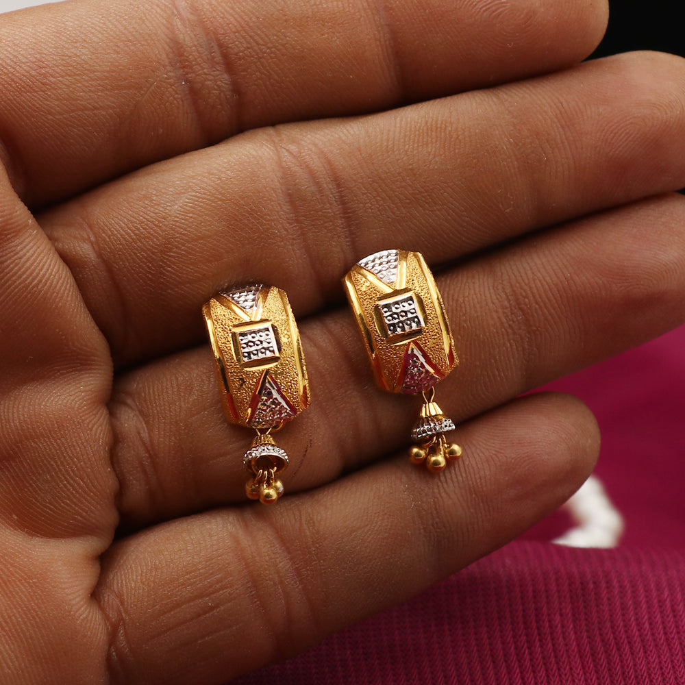 Pendientes de oro amarillo de 22 quilates con sello distintivo de 2,4 cm, regalo para abuela, joyería con piedra