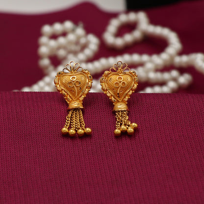 Pendientes de chaqueta de oro brillante de 2,7 cm con sello bis 916, joyería de diseño de media madre