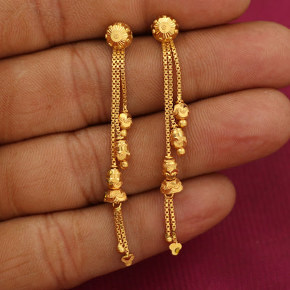 22cts print solid gold 5.5cm dangle earrings step aunts antique style jewelry