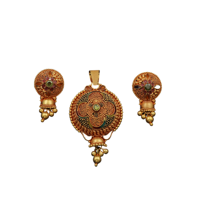 Conjunto de pendientes y colgantes de oro macizo de 22 quilates con sello distintivo de 4,7/2,5 cm, joyería hecha a mano 