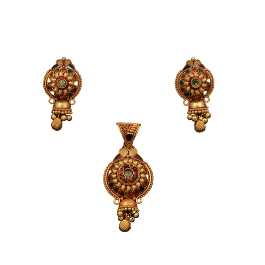 Conjunto de pendientes y colgantes de oro de primera clase con sello bis 916 de 4,2/2,9 cm, joyería de diseñador 