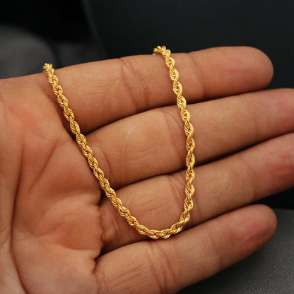 Cadena tipo cable de 18 pulgadas de oro macizo con sello de 22 quilates, joyería para el día del trabajo para primos y esposos 