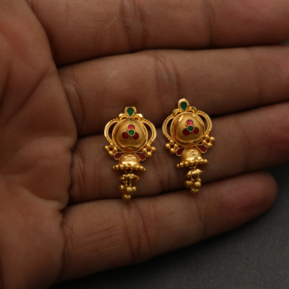 22cts seal highest gold 2.4cm barbell earrings half aunts gift girls' jewelry